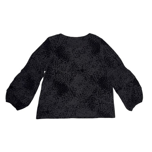 Chico's Black Velvet Burnout Leopard Print Top w/Balloon Sleeves Size 4/XXL Dark - Picture 7 of 16