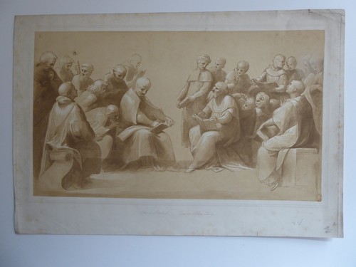 Gravure Eau Forte Raphael par Leroy - Etude La Dispute du Saint Sacrement - Picture 1 of 4