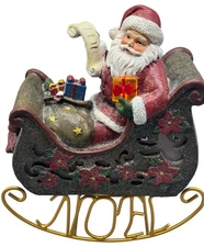 Santa Christmas Sleigh Toys Noel Bells Poinsettia Tabletop Light up 11" READ