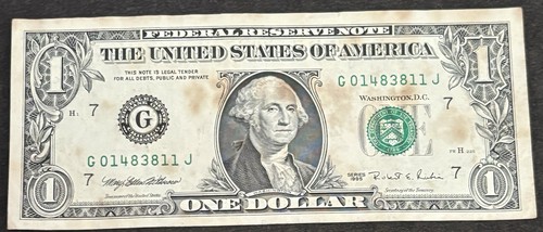 1995 Chicago 1 Dollar Schein Snake Eye 11 Fancy Numbers Note