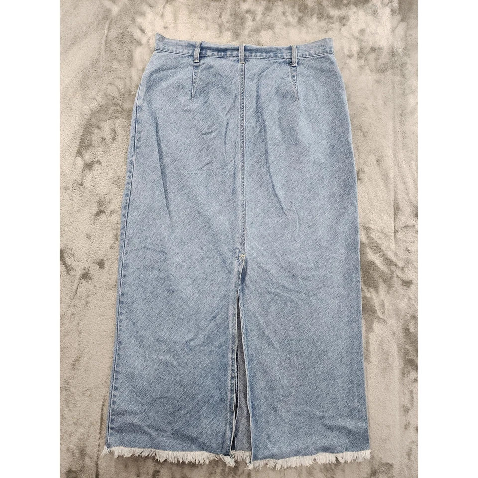 Falda midi vintage años 90 Bill Blass Jeans tiro alto dobladillo crudo abertura talla 32 azul  Foto 4 de 4