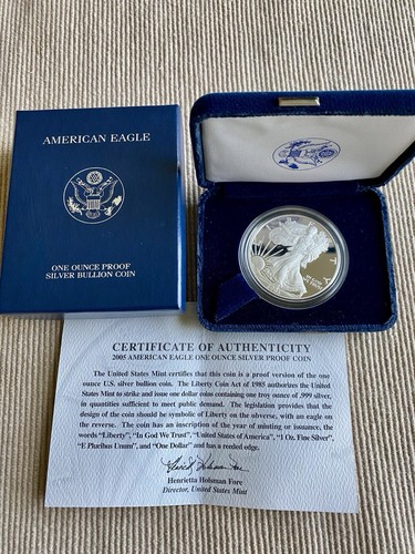 2005-W American Silver Eagle 1oz PROOF Bullion Coin OGP & COA Low Mintage