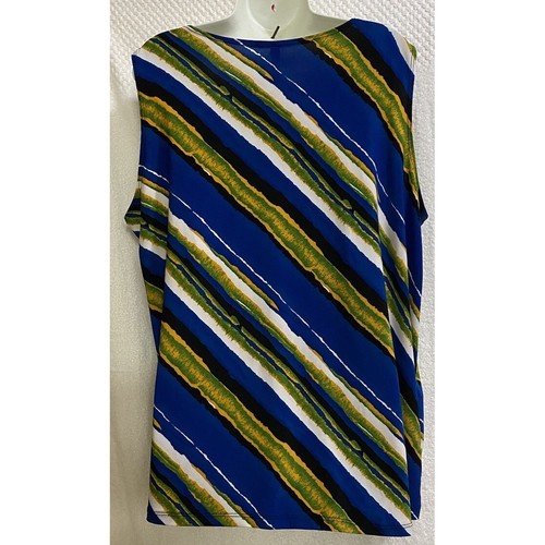 Susan Lawrence Woman Blue Striped Sleeveless Top Embellished Neckline - Picture 2 of 7