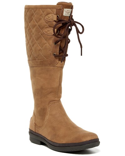 NUEVO UGG Elsa Acolchado Impermeable Cuero Castaño Oveja Botas con Cordones EE. UU. 7/38 - Imagen 3 de 12