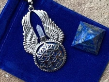 Lapis Lazuli Angel Wing Pendant with Lapis Pyramid and Pouch