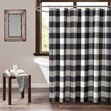 Holiday Buffalo Check Shower Curtain, 72, Black and White