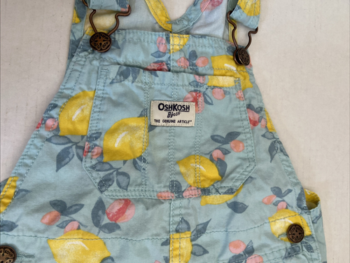 Girl's Oshkosh B'gosh Short Overalls Size 5T Lemon Print *pre-owned* - Picture 2 of 4