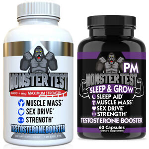 Monster Test Testosterone Booster Testosterona Supplement for Men AM and PM 2 Pk