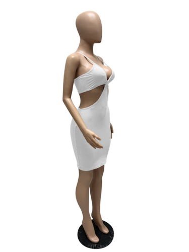 Women Solid Color Hollow Out Bodycon Club Party Evening Package Hips Slip Dress - Picture 11 of 17