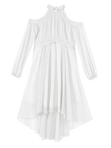 Girls' Off Shoulder Long Sleeve Maxi Dress A Line Flowy High Low Wedding Dress - Picture 88 of 93