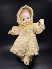 Vtg 1950s Baby or Doll Coat Hat  Booties Crocheted Knit Yellow 6-12 Months HM