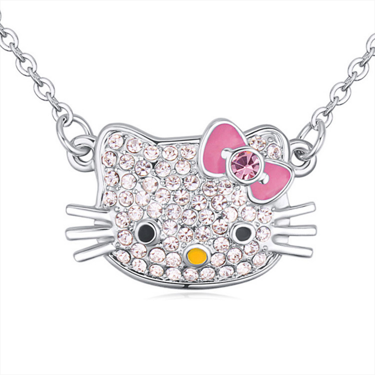 Pink Bow Tie Hello Kitty Necklace with Pink and Clear Cubic