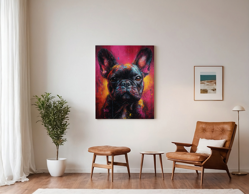 Arte de pared abstracto de lienzo de bulldog francés brillante colorido retrato de perro pintura - Imagen 6 de 21