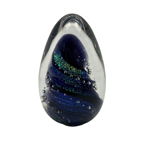 BSG Glass Egg Paperweight Blue & Clear With Controlled Bubbles - Picture 4 of 5