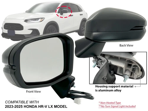 Side Mirror for 2023-2025 HONDA HR-V LX Model Non-Heated Glossy Cap Driver Side