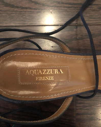 AQUAZZURA Navy Suede Wild Thing Fringed Sandals - Size 38 or 8 US - Picture 9 of 12