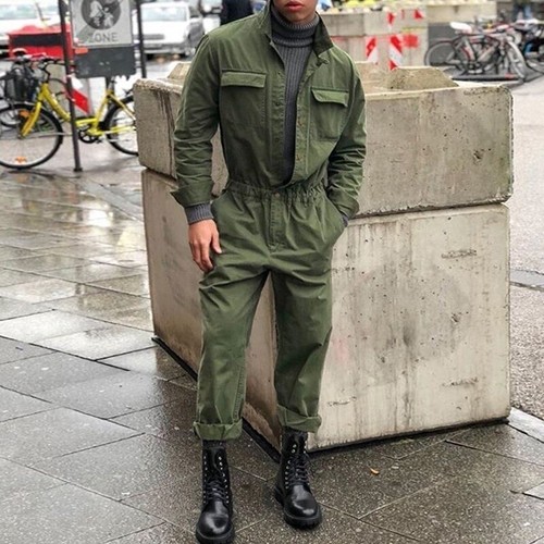 Herren Vintage Coverall Freizeit schmale Passform Overall Freizeit Strampler einfarbig - Bild 4 von 8