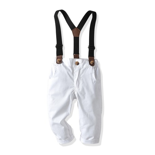 Baby Boy Formal Party Wedding Boys Outfits Bow Shirt+Straps Pants Clothes Sets - Picture 9 of 12