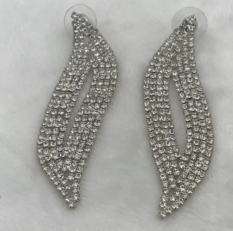 Pendientes de diamantes de imitación llama remolino racimo de puntas largo colgante gota 3" tono plata Foto 2 de 4