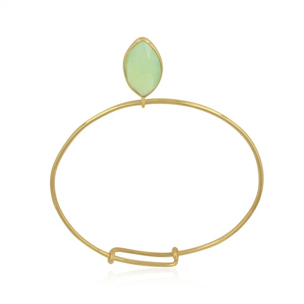 Brazalete ajustable de plata 925 con piedras preciosas de calcedonia de prehnita para mujer Foto 3 de 3