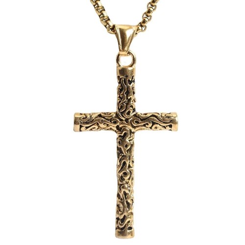Cadena de collar colgante de acero inoxidable con patrón de cruz estilo punk para hombre - Imagen 2 de 6