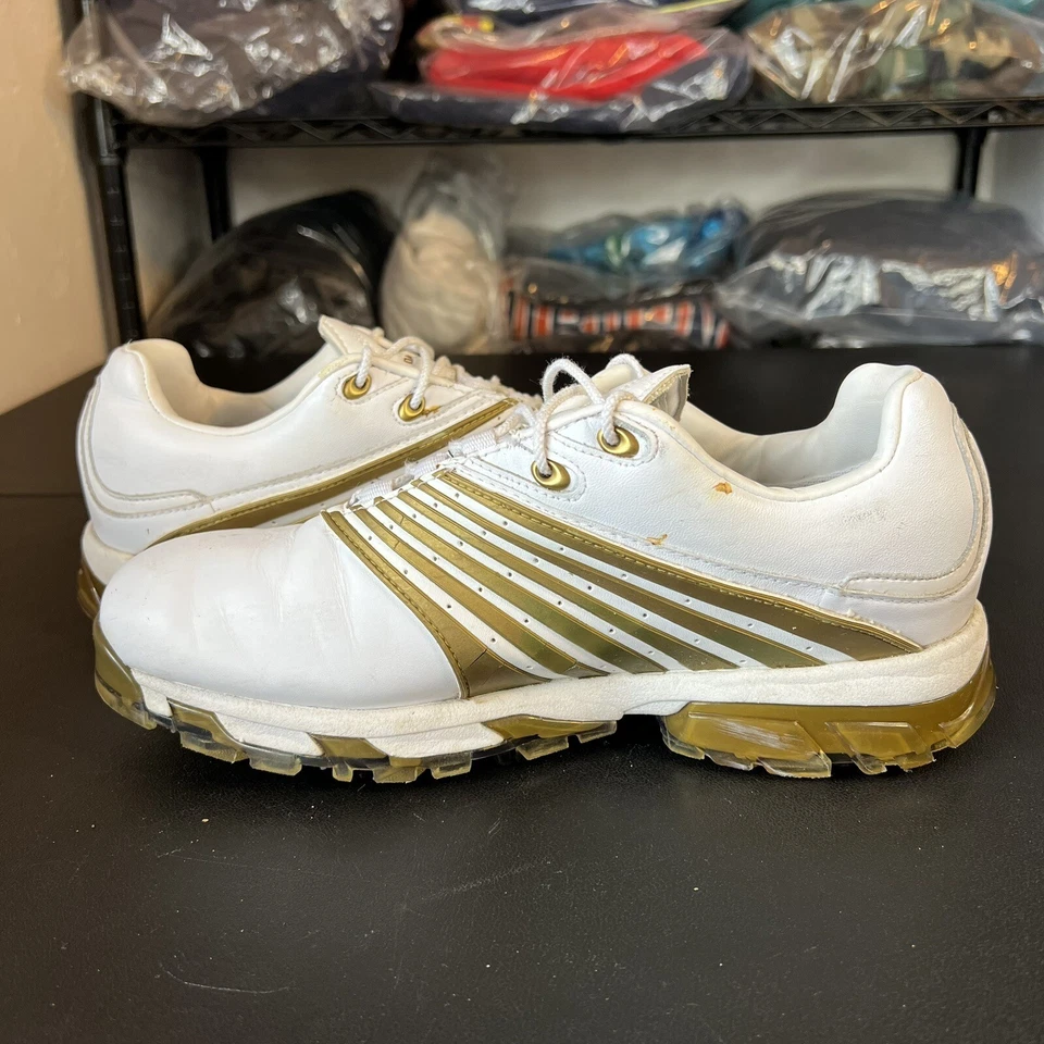 Zapatos de golf Oakley Y2K vintage raros para hombre oro blanco 14029-160 talla 8 desgastados Foto 3 de 4