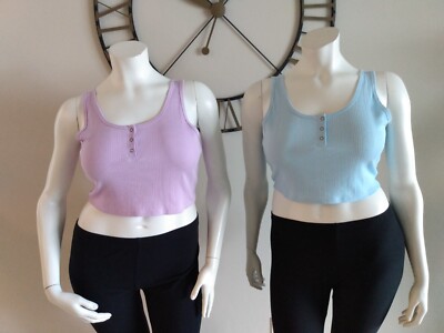 No Boundaries  Crop Henley Tank 2 Pcs Lavender & Blue Juniors Plus Size XXXL(21)