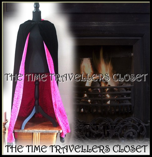 Vintage Laura Ashley Black Pink Silk Velvet Cape Coat Opera Victorian UK 10 36 - Picture 3 of 17