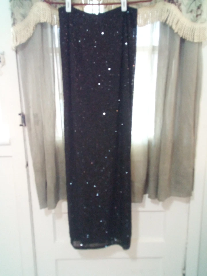 TALLA 4 Falda Larga Negra Corbata Oleg Cassini Vintage Con Abertura. Foto 2 de 4