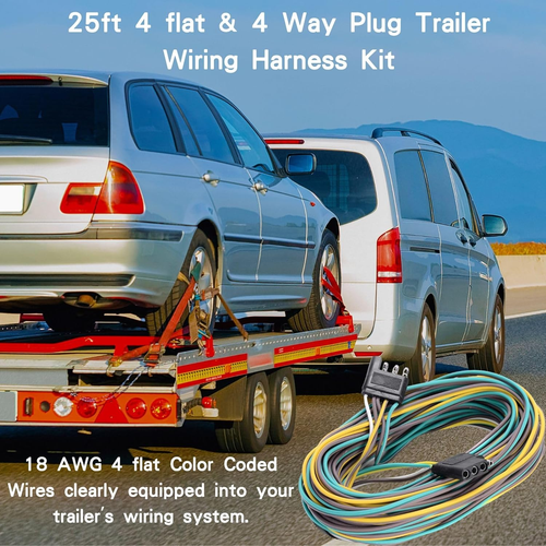 Trailer Wiring Harness Kit, 4 Pin Flat 4 Wire Trailer Wiring Connector, 21Ft & 4 - Picture 5 of 12