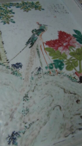 ANTIK 18c-19c CHINESISCHE FAMILIE ROSA PHÖNIX PORZELLANTABLETT, PLATTE AUF STÄNDER - Bild 9 von 12