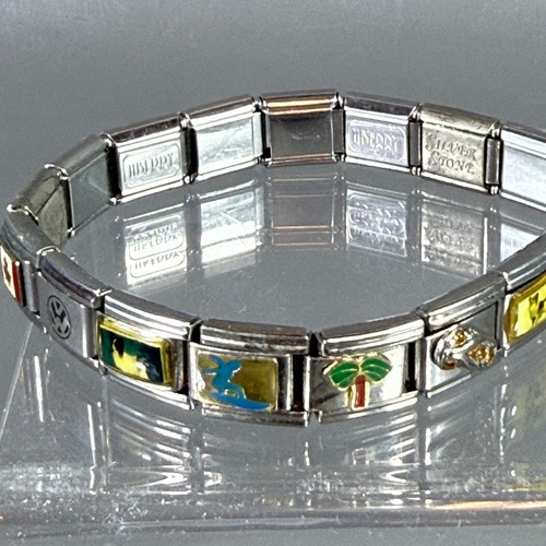 Uberry Italian Style Charm Bracelet Stretch Flag USA Canada Happy Silver Stone - Picture 8 of 14