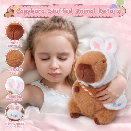 Cute Capybara Plush Baby Gifts, 9 Inch Easter Bunny Capybara Stuffed Animals Wea - Picture 3 of 7