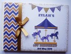 Personalised Vintage Carousel boys birthday guest book, blue and gold