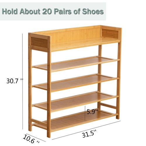 Shoe Rack Organizer, Bamboo Shoe Storage for Entryway,Nature 5 tier-31.5 in - Picture 7 of 9