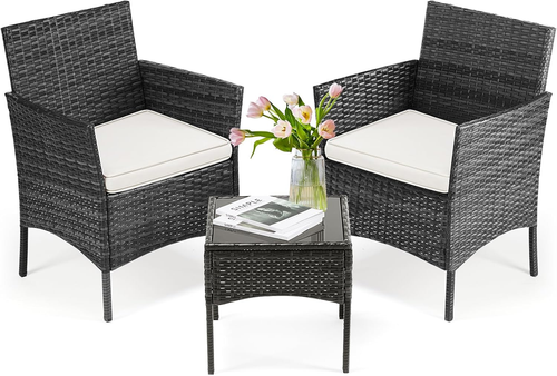 Patio Furniture Set 3 Pieces, Outdoor Wicker Furniture with Coffee Table, Modern - Picture 11 of 12
