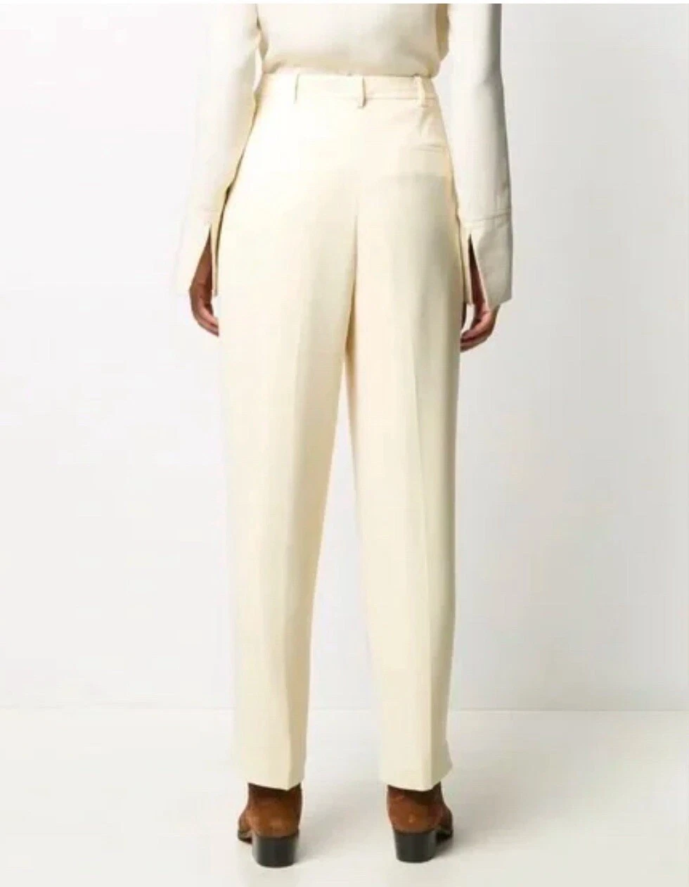 Pantaloni crepe Tory Burch avorio vita alta taglia 0 burro chiaro di luna avorio nuovi con etichette