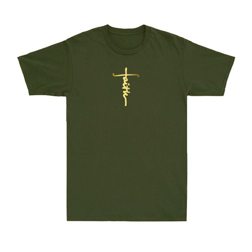 Faith Cross Christian Shirt Christianity Religious Golden Print Men's T-Shirt - Picture 7 of 10