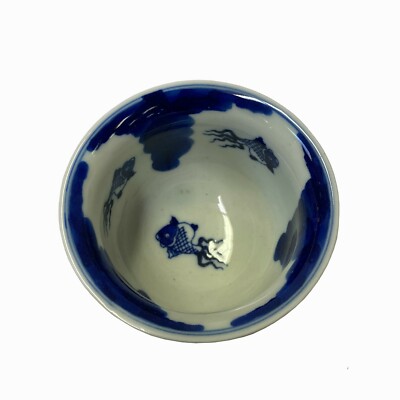 Chinese Handmade Porcelain Brown Blue White Fishes Graphic Cup ws1443S Chinese Handmade Porcelain Brown Blue White Fishes Graphic Cup ws1443S