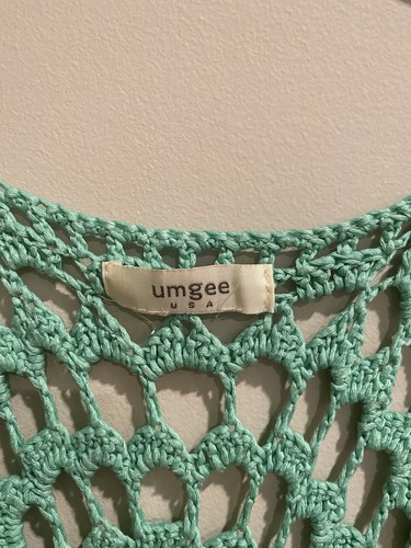 UMGEE Green CROCHET Fringe Open-Front HIPPIE BOHO Duster Vest Small/Medium - Picture 5 of 7