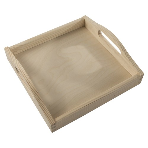 Square Wooden Serving Tray with Handles /Serving Tea Breakfast Wood Platter - Picture 7 of 14