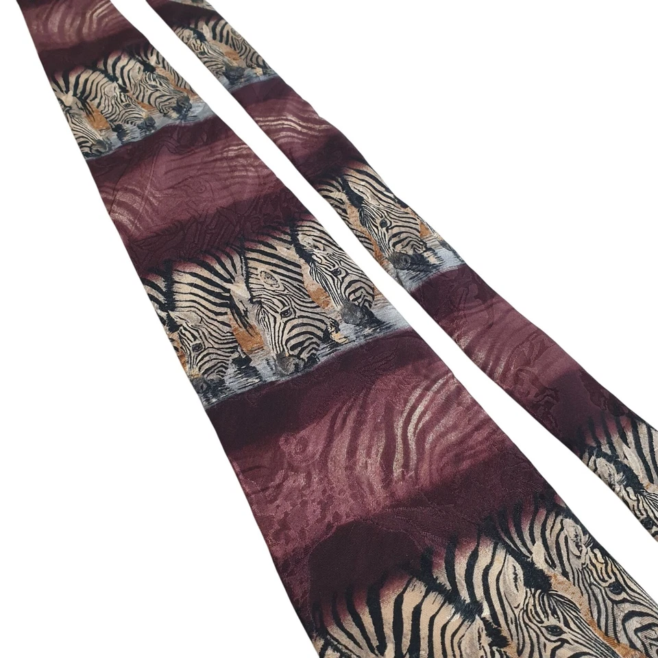 Corbata de colección con estampado de cebra de seda de especies en peligro de extinción Borgoña Zoo vida silvestre Foto 2 de 4