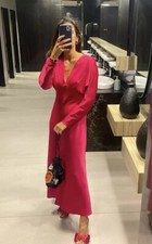 NWT_ZARA WOMAN SS24 SATIN EFFECT MIDI DRESS  Raspberry | 2298/067 Size S