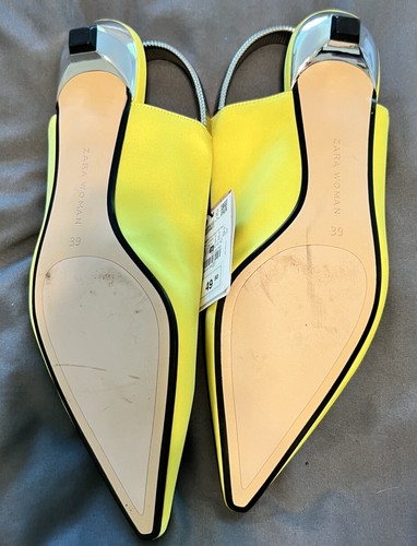 Zara Women Yellow Satin Slingback Flats Sandals Size 8 - Picture 4 of 4