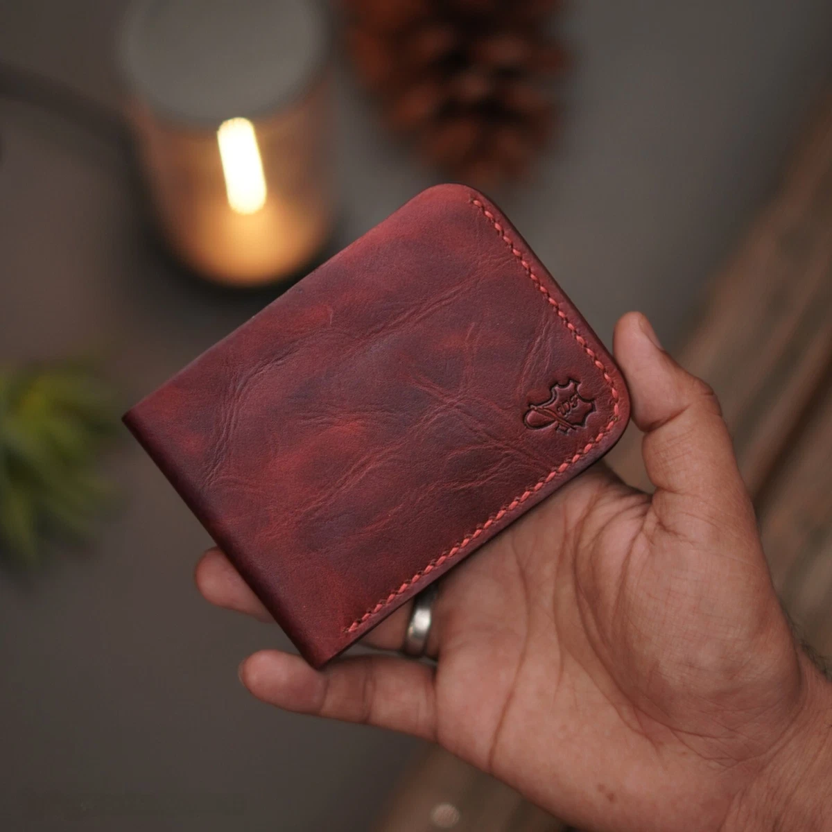 Cartera De Cuero Genuino Para Hombre - Diseño Delgado, Protección RFID, Color Azul Real