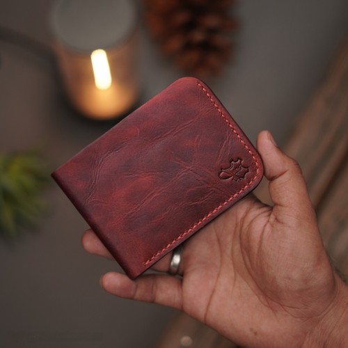Genuine Handmade Full Grain Pure Leather Bifold Wallet for Men, Slim and Natural - Picture 53 of 60