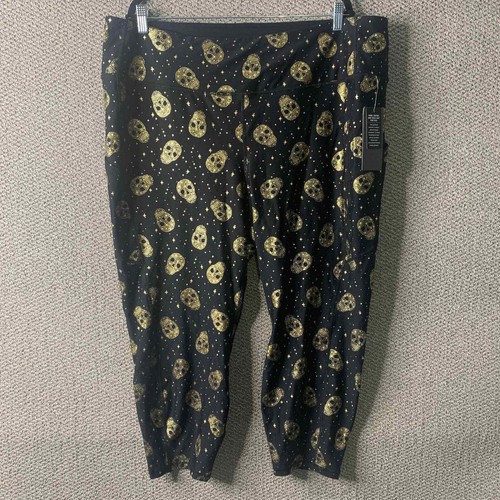 Torrid Active Womens Leggings 4X Black Core Foil Star & Skull Crop Performance