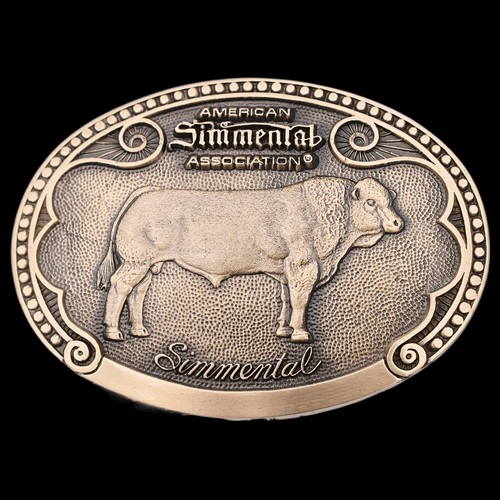 Simmental Cattle Breed Tony Lama Solid Brass Vintage Belt Buckle W/Box - Picture 2 of 4