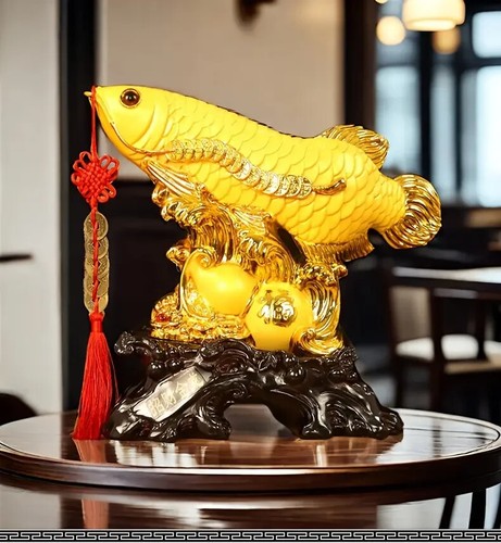 Arowana Golden Fish Figurine, Wealth & Prosperity, Resin 18x9x17cm (LxWxH),0.6kg - 第 1/6 張圖片