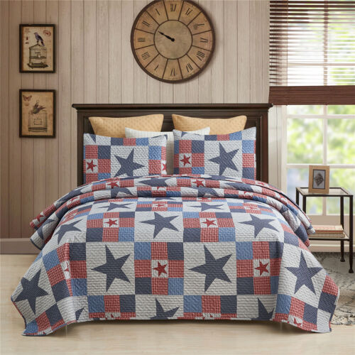 Juego de edredón Queen King 3 piezas colcha ligera estampada en estrellas ropa de cama almohada falsa - Imagen 5 de 102